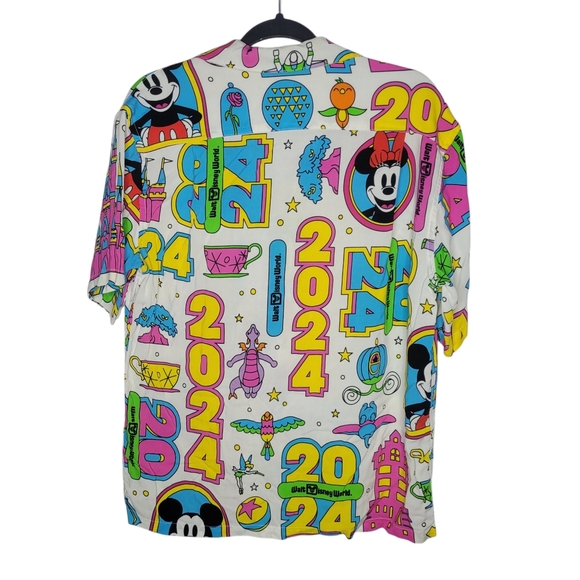 Disney Parks 4 Parks Figment Mickey Icons 2024 Button Down Shirt Neon - Picture 2 of 3